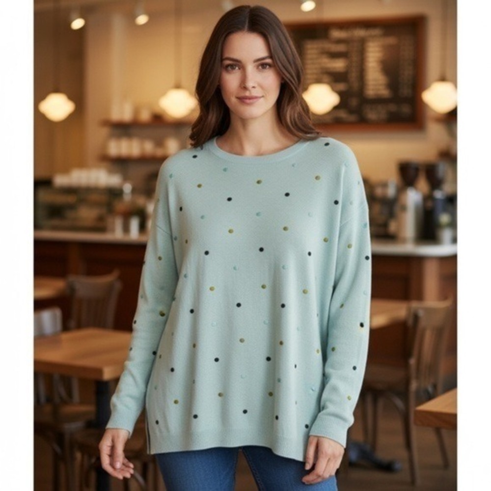 J. Jill Light Mint Green Embroidered Polka Dot Sweater